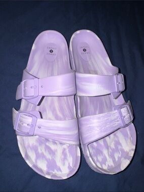 Shade & Shore Lilac Marble Double-Buckle Slide Sandals